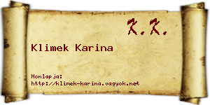 Klimek Karina névjegykártya